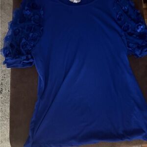 Girls' Royal Blue Floral Puff Sleeve Top